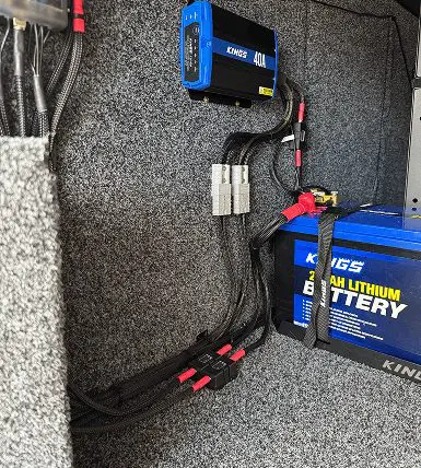 Lithium battery, charger and wiring installed in a vehicle canopy