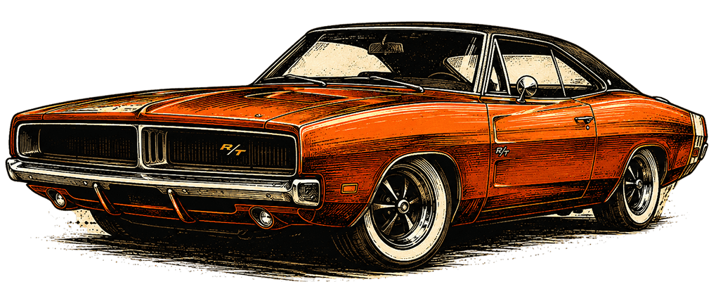 Orange classic muscle car illustration