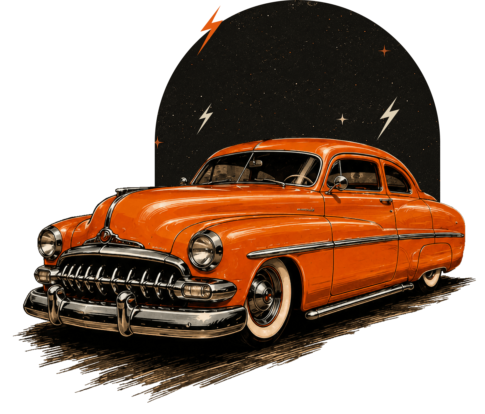 Orange classic car illustration